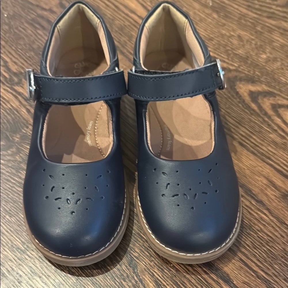Stride Rite Blue Mary Jane Dress Shoes with Floral Perforations
